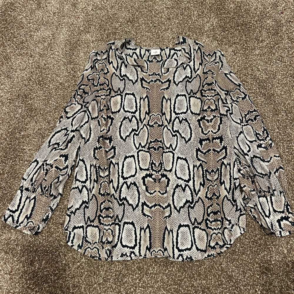 CAbi Black and Cream Patterned Blouse